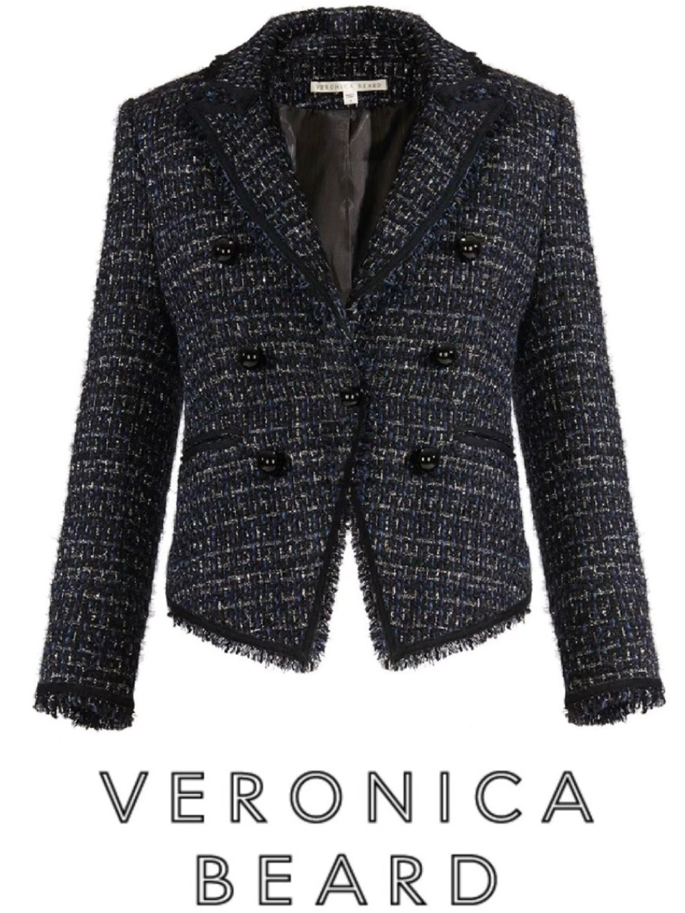 NEW Black & Blue Tweed Double-Breasted Veronica Beard Cooke Jacket size 12 NWT!